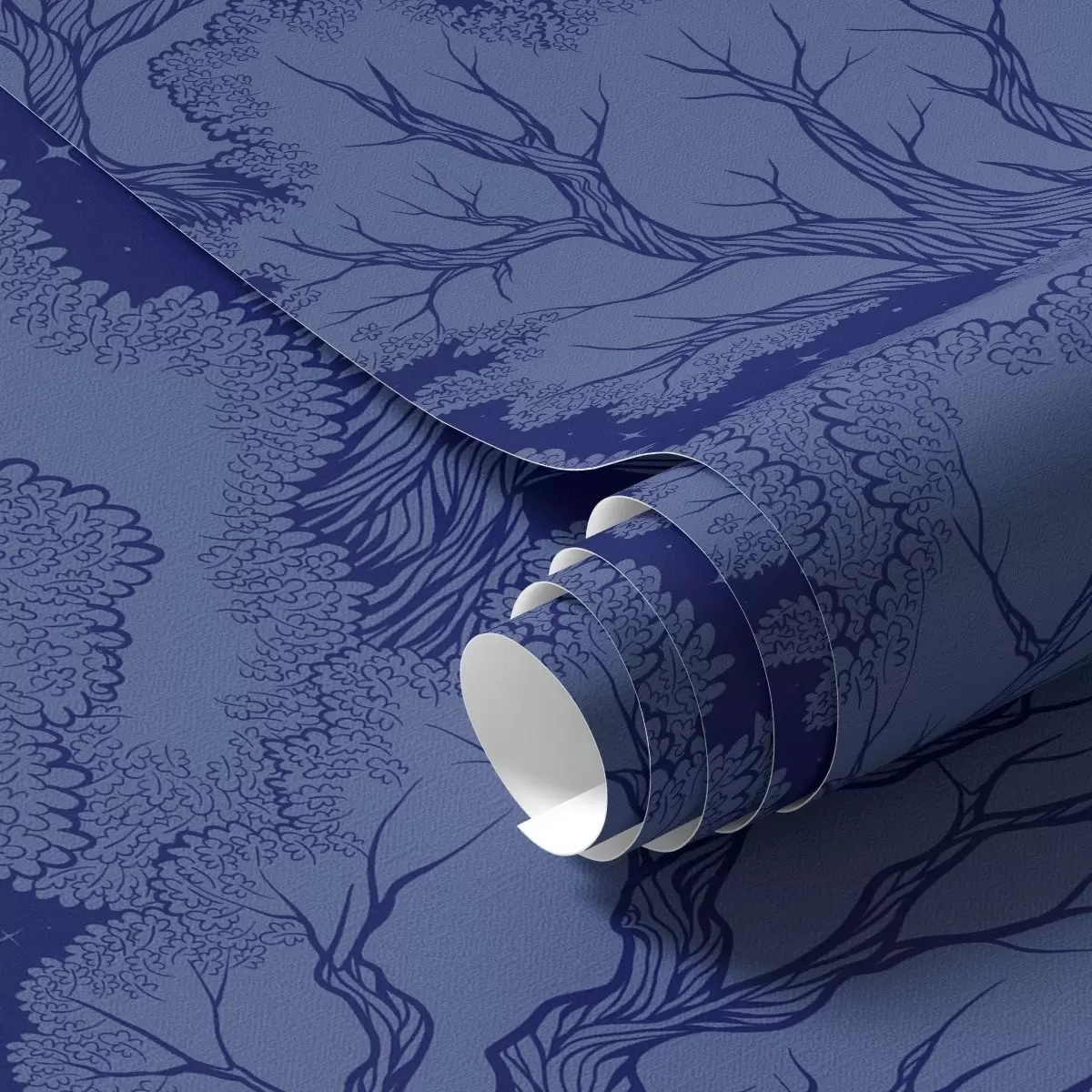 Tapety Siluety stromov pod hviezdnou oblohou v odtieňoch modrej farby a00798