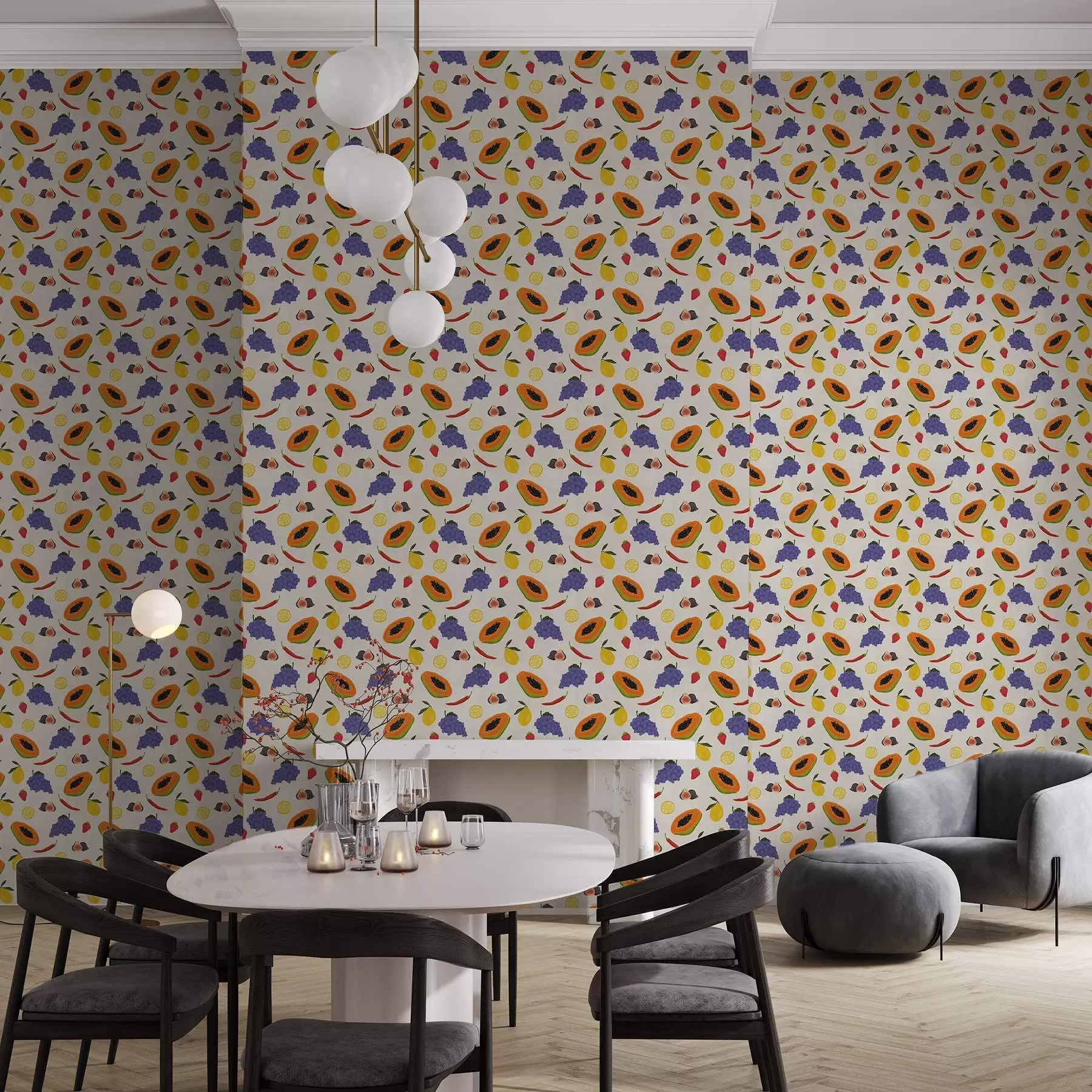 Fototapety Papája, hrozno a citróny — svieža ovocná zmes a00803 - Uwalls.sk Fototapety Papája, hrozno a citróny — svieža ovocná zmes a00803