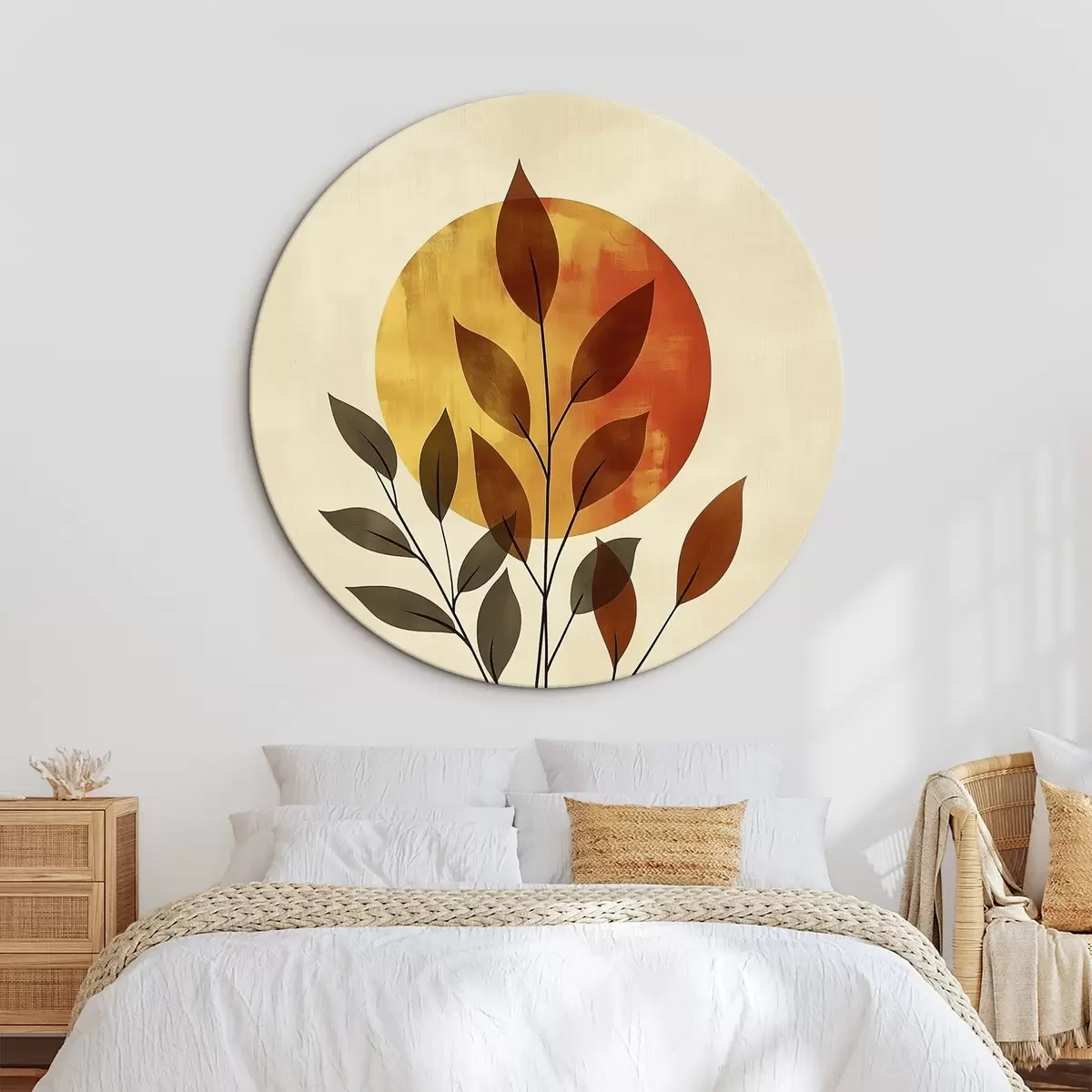 Okrúhle obrazy Vetva s listami r46132