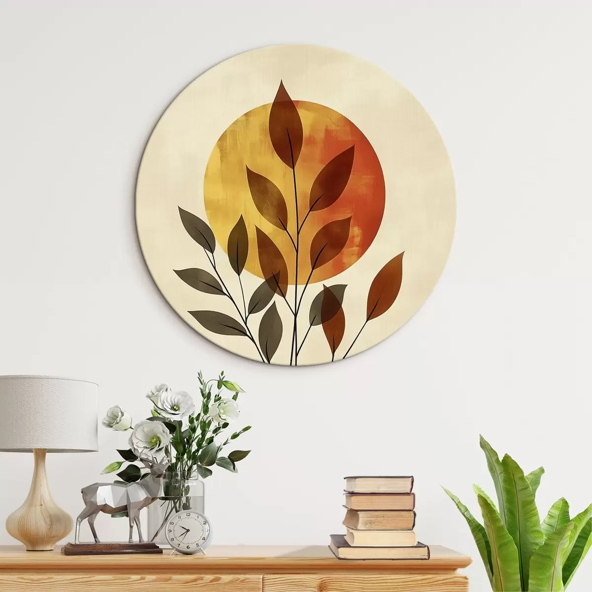 Okrúhle obrazy Vetva s listami r46132 Okrúhle obrazy Vetva s listami r46132
