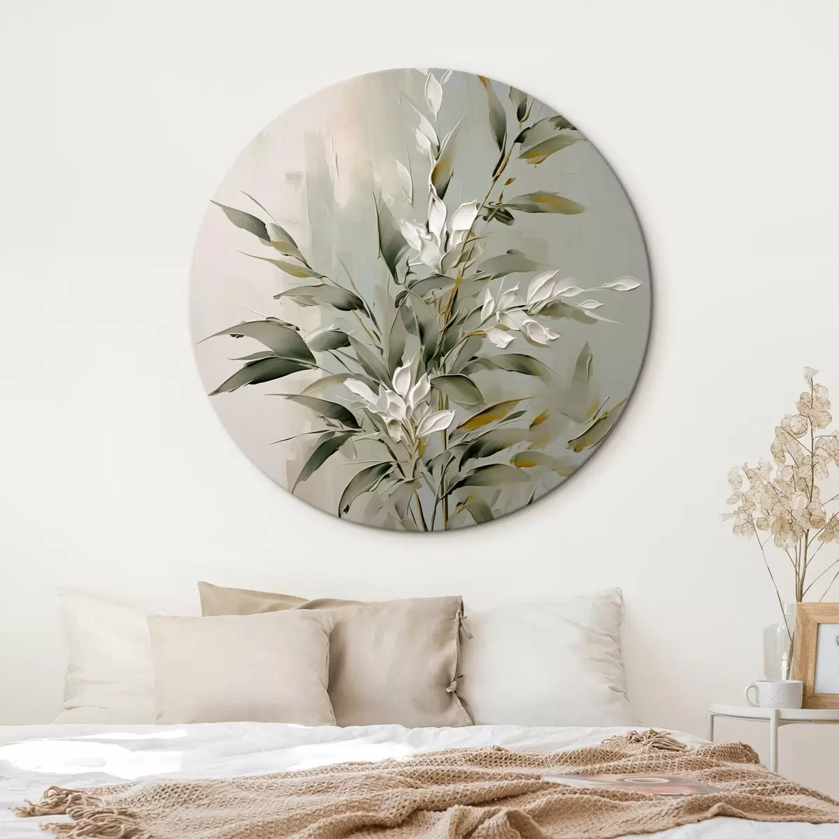 Okrúhle obrazy Abstraktná vetva s listami r46135