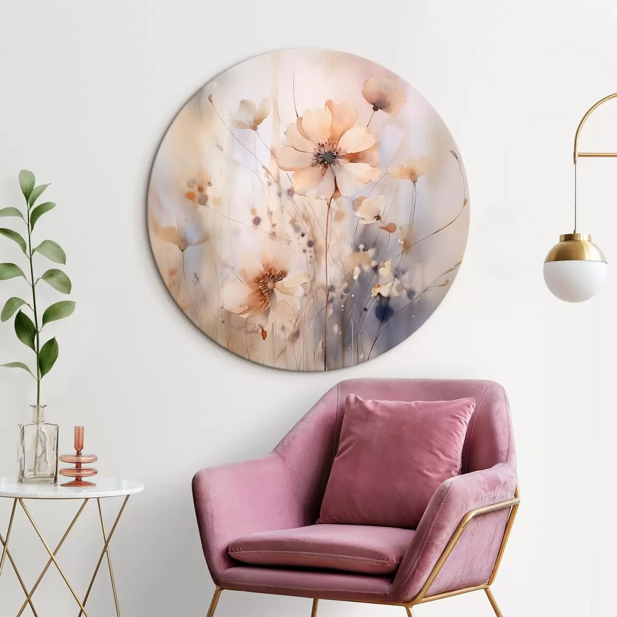 Okrúhle obrazy Jemné abstraktné poľné kvety r46139