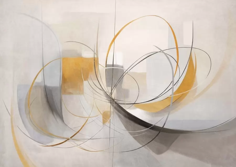 Fototapety Abstraktný textúrovaný moderný maliarsky štýl s zakrivenými líniami a geometrickými tvarmi v odtieňoch šedej, bielej a oranžovej farby w09476