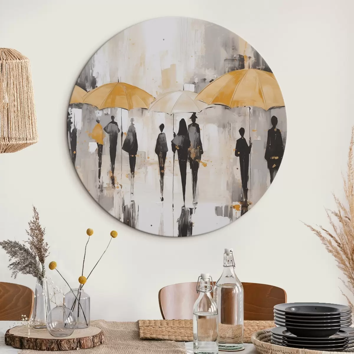 Okrúhle obrazy Abstrakcia ľudí s dáždnikmi r46304