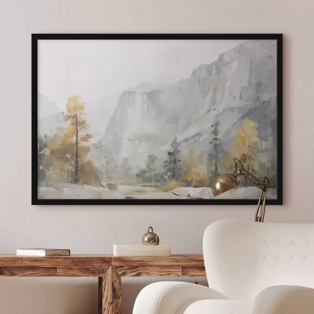Plagáty Krajina lesa pred horami, imitácia maľby f46299
