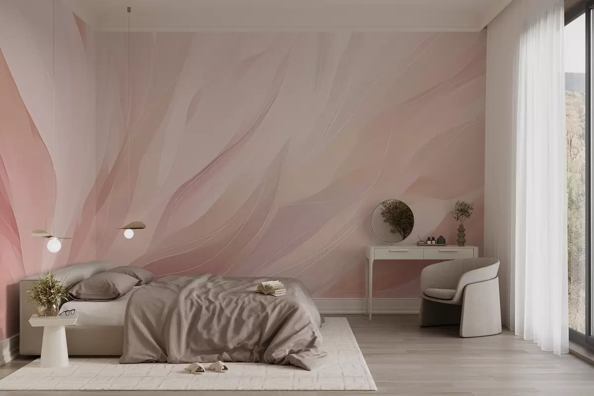 Fototapety Abstraktné jemné ťahy v pastelových ružových a broskyňových odtieňoch w04731