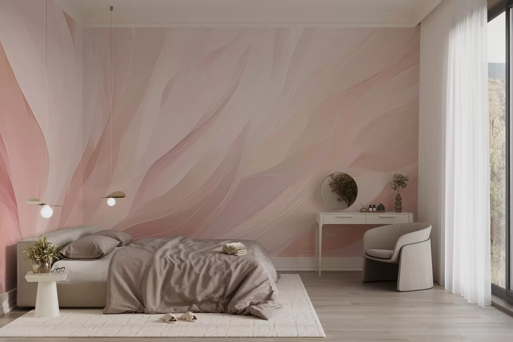 Fototapety Abstraktné jemné ťahy v pastelových ružových a broskyňových odtieňoch w04731