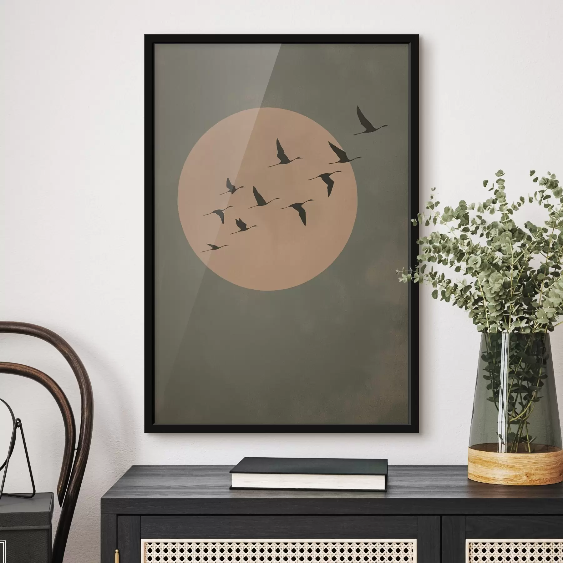 Fototapety Kŕdeľ vtákov letiaci proti veľkému teplému mesiacu f46162