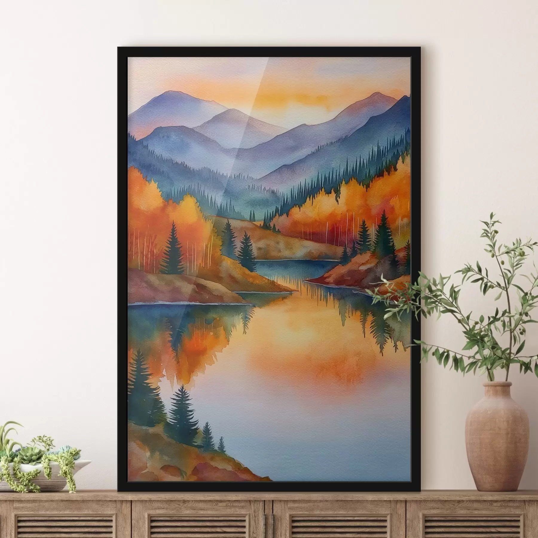 Fototapety Jesenná krajina s horami odrážajúcimi sa v pokojnom jazere f46174