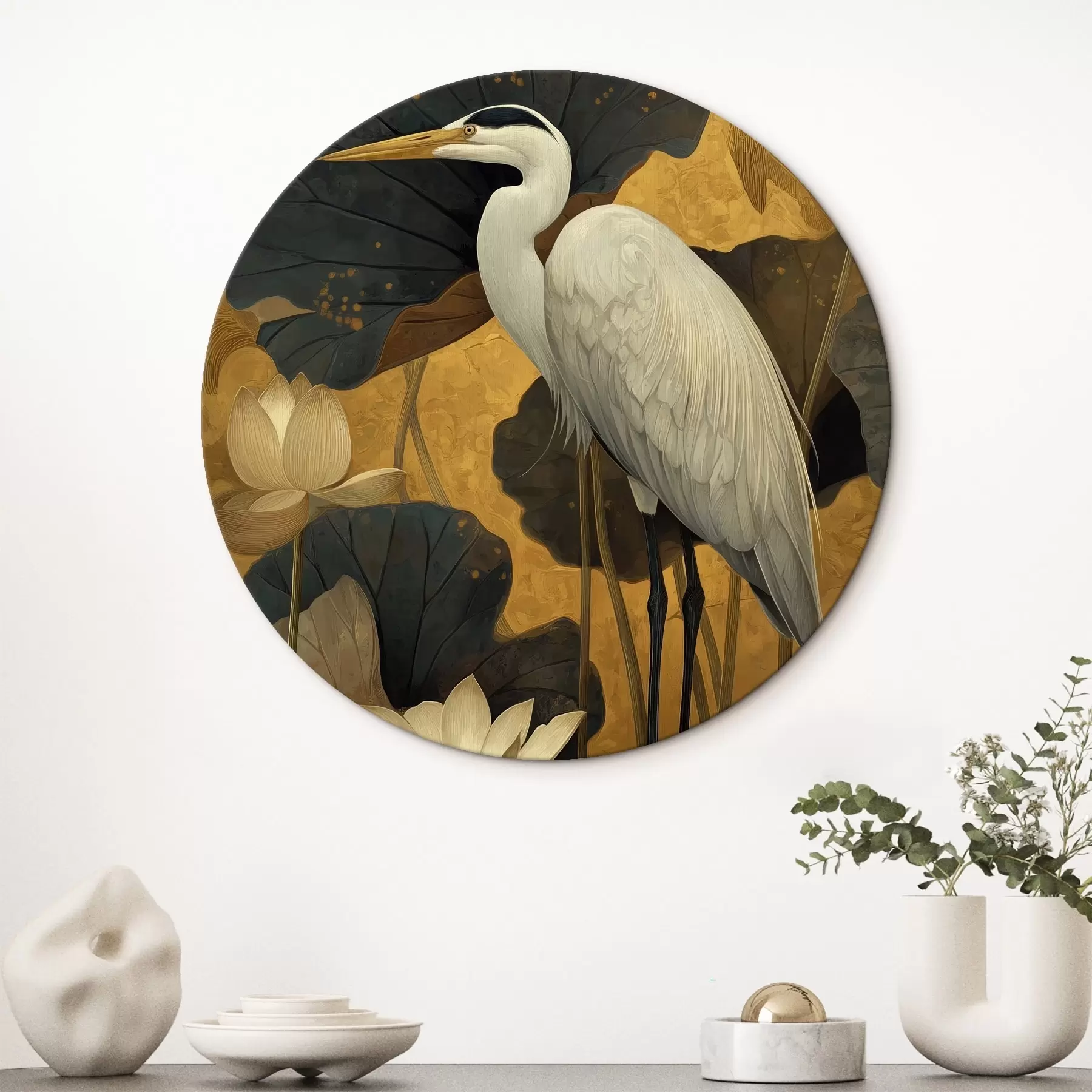 Obraz Volavka medzi lotosmi na teplom pozadí r46148