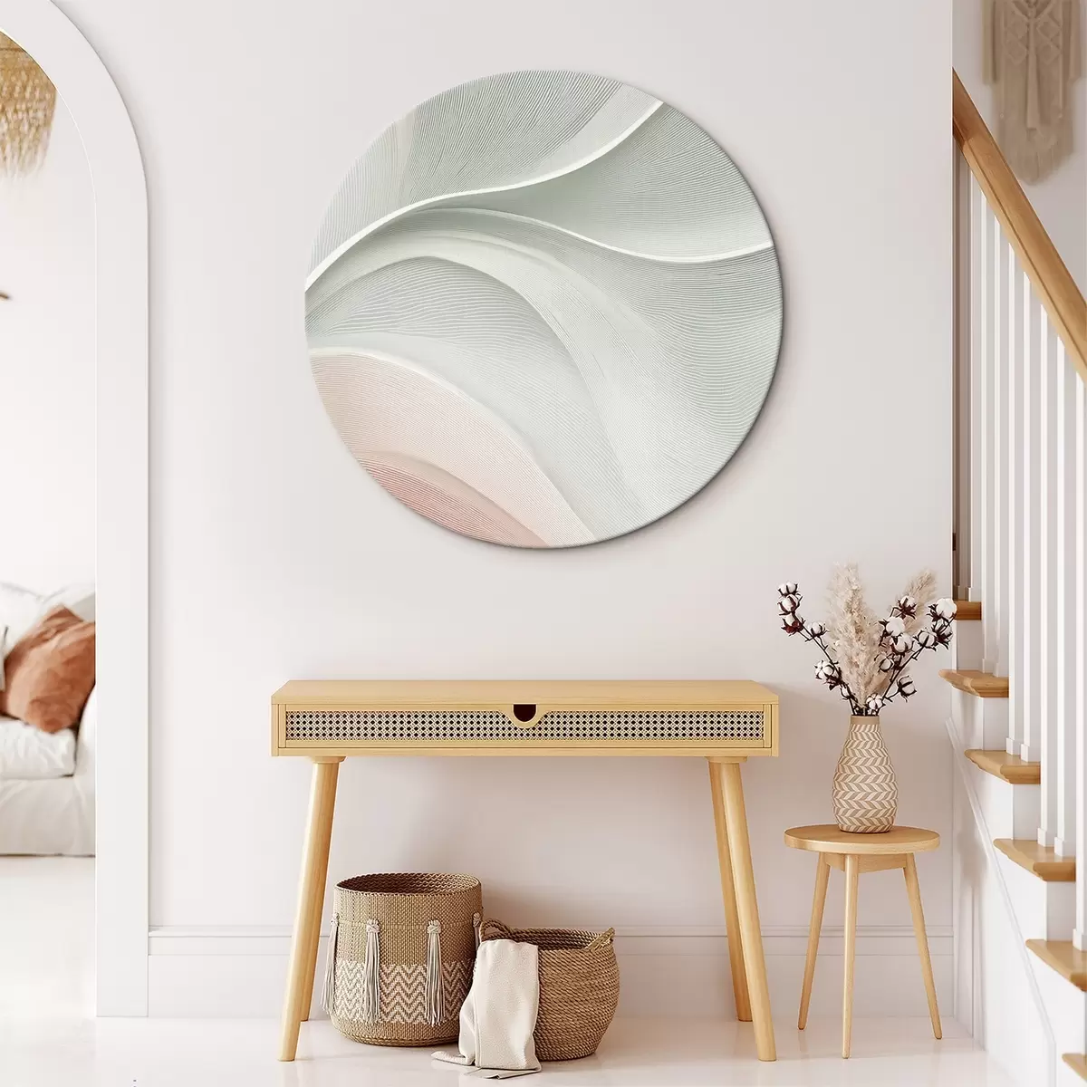 Okrúhle obrazy Abstraktné vlny v teplých ružovo-béžových odtieňoch r46152 Okrúhle obrazy Abstraktné vlny v teplých ružovo-béžových odtieňoch r46152