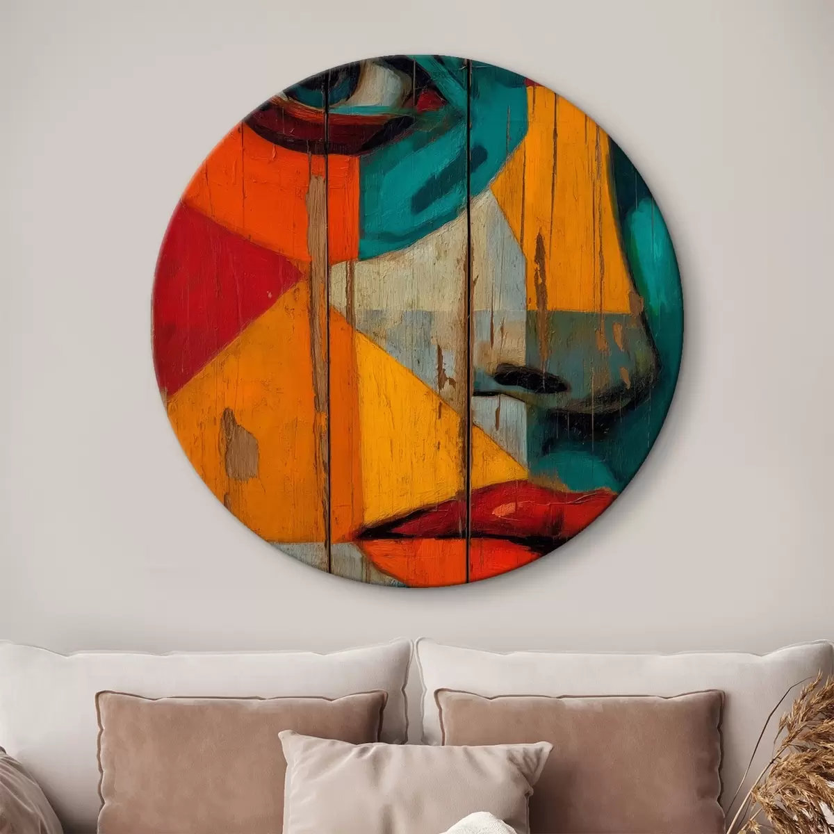 Okrúhle obrazy Jasný geometrický portrét tváre na drevených doskách r46165