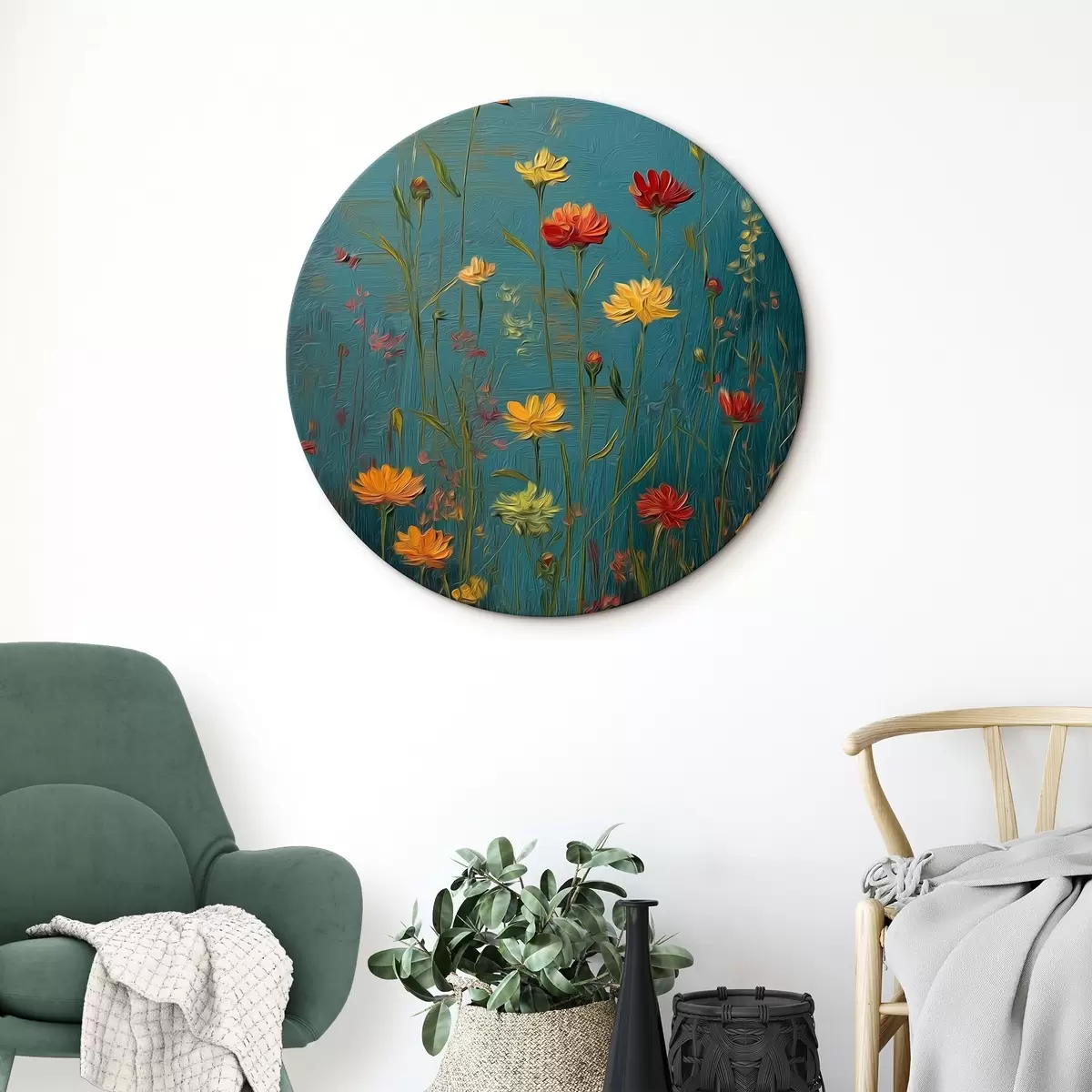 Okrúhle obrazy Divoké kvety na tmavomodrom pozadí r46169