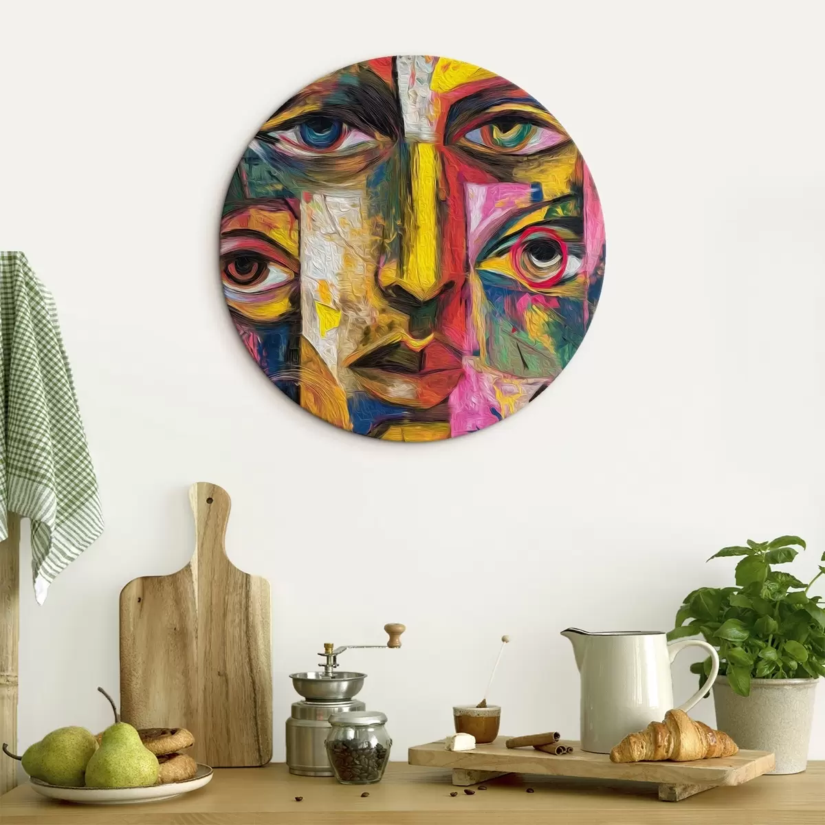 Okrúhle obrazy Abstraktná tvár s jasnými geometrickými tvarmi r46175