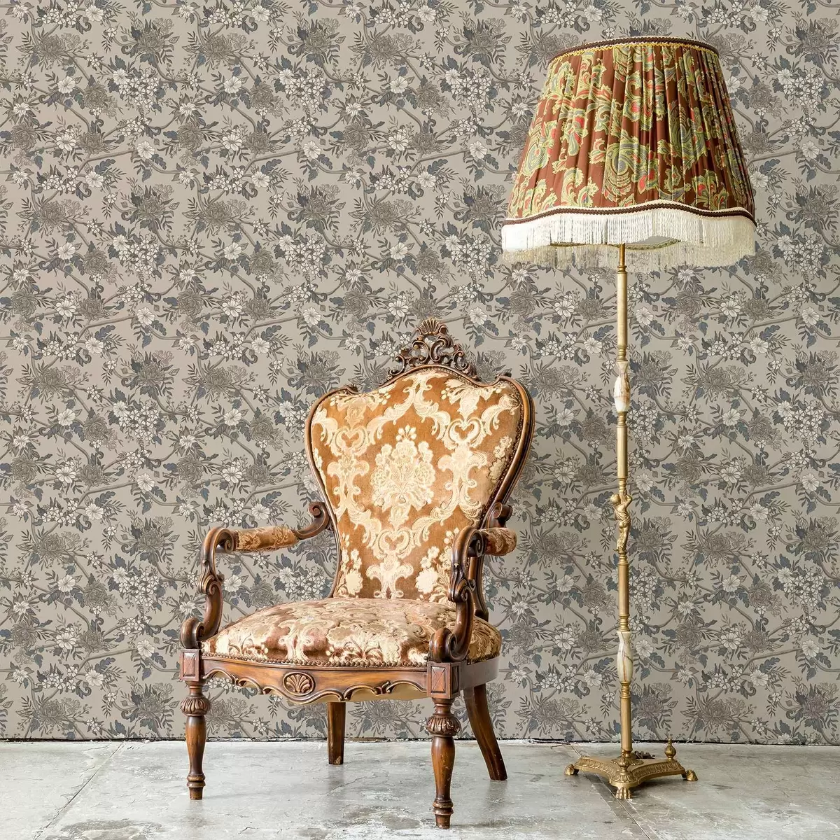 Tapety Veľké kvety so vzorovanými listami na teplom béžovom pozadí a00649