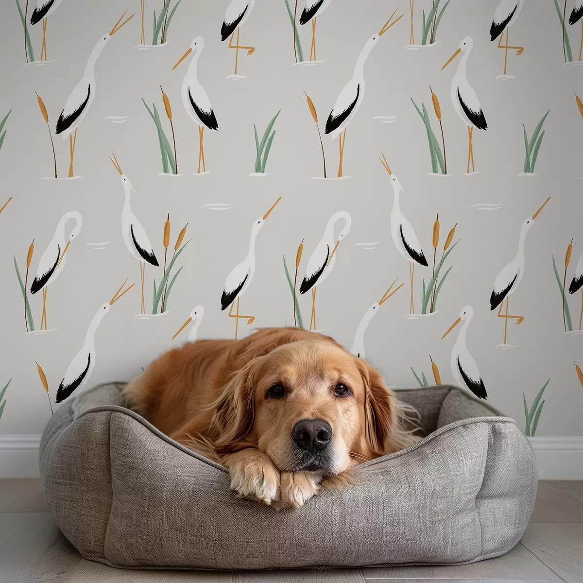 Tapety Volavky medzi rákosím na svetlosivom pozadí a00650