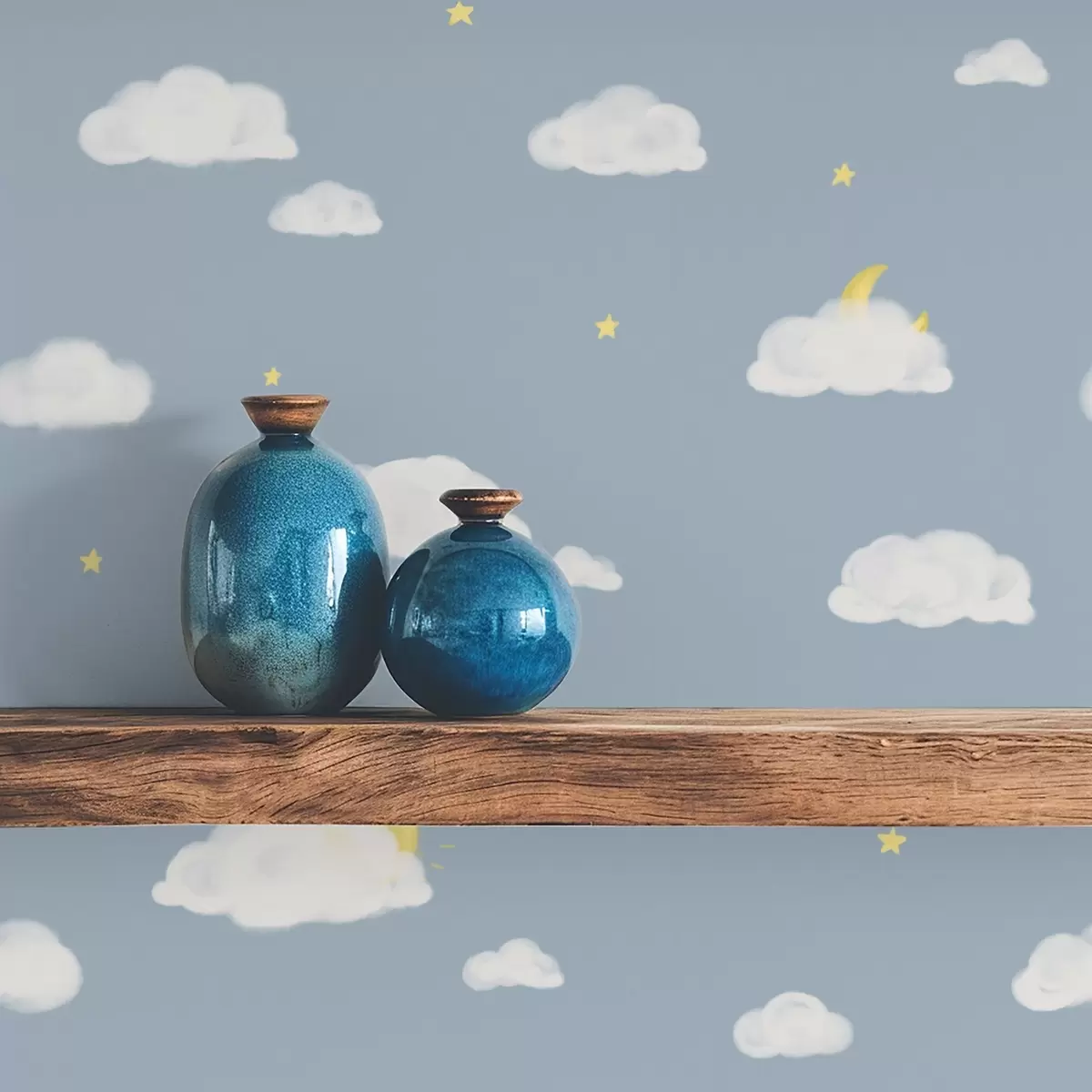 Tapety Mäkké mraky, hviezdy a slnko na modrom pozadí a00652