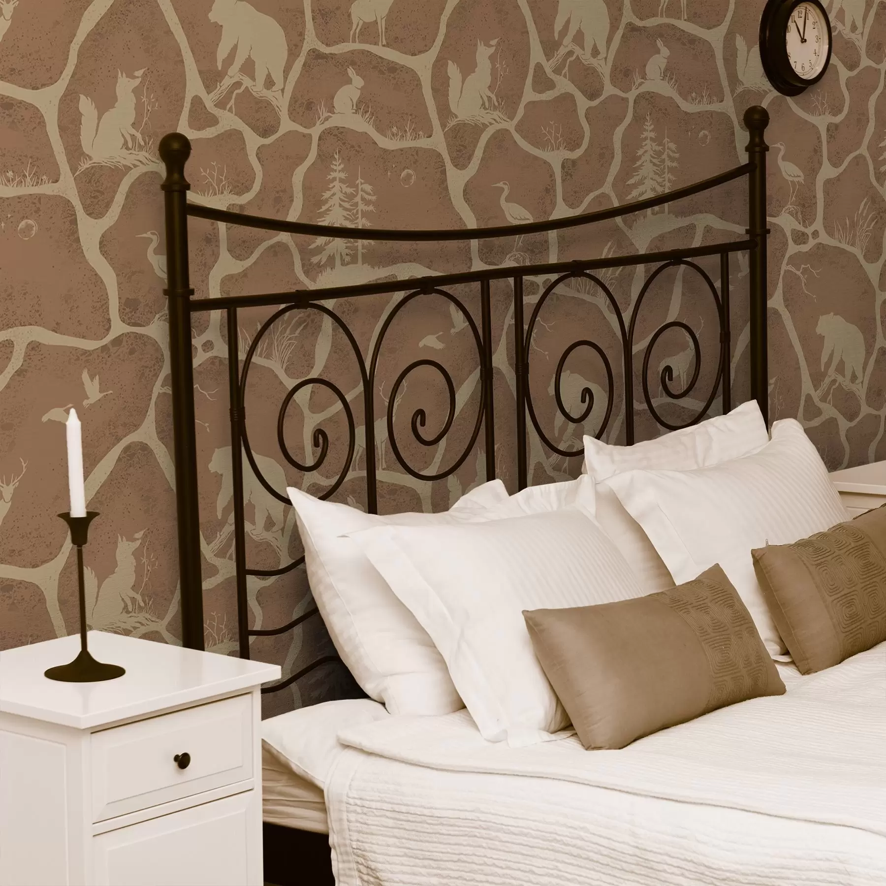 Fototapety Siluety zvierat a stromov v prírodnej krajine s kamennou textúrou a00727