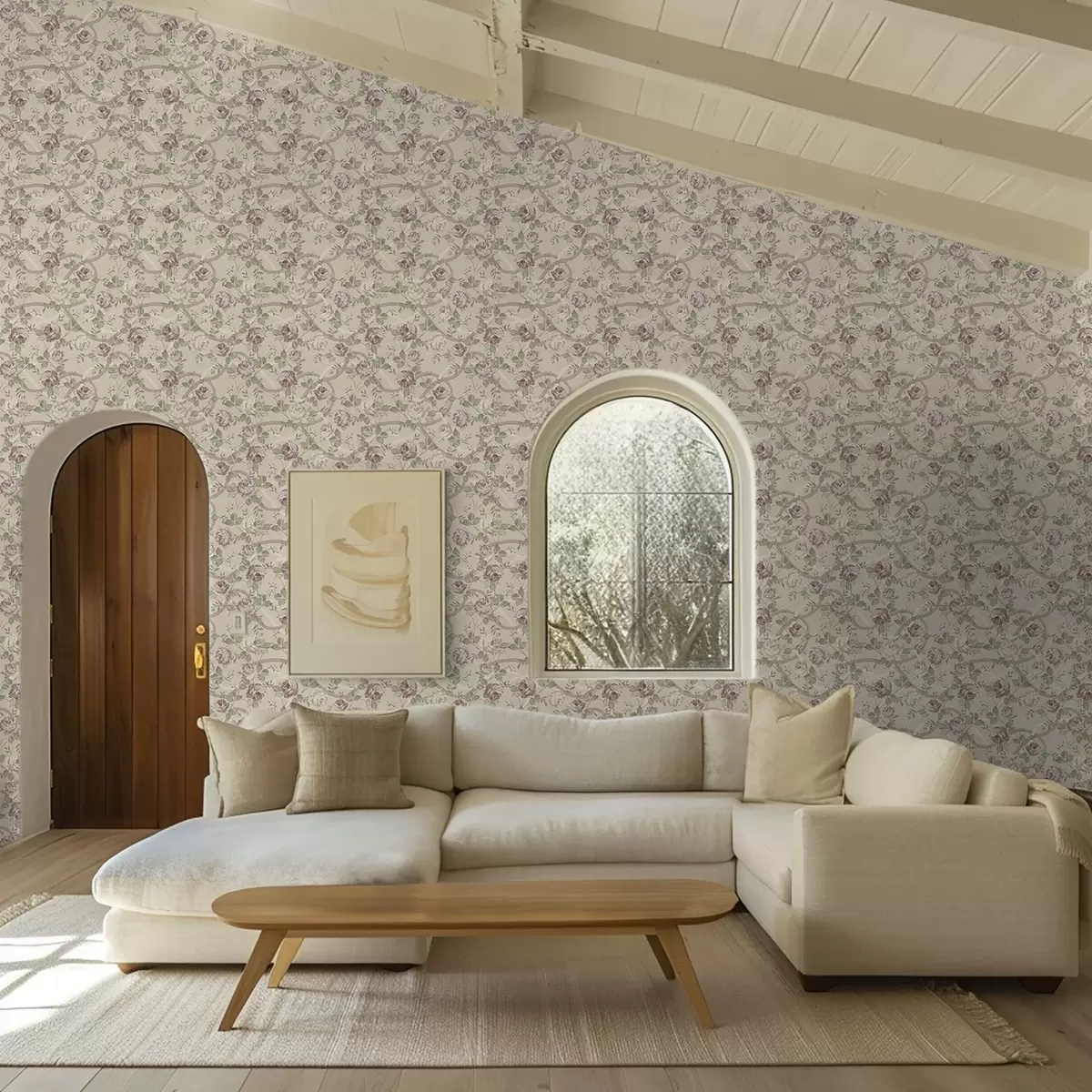 Tapety Ruže so zelenými listami na teplom béžovom podklade a00729