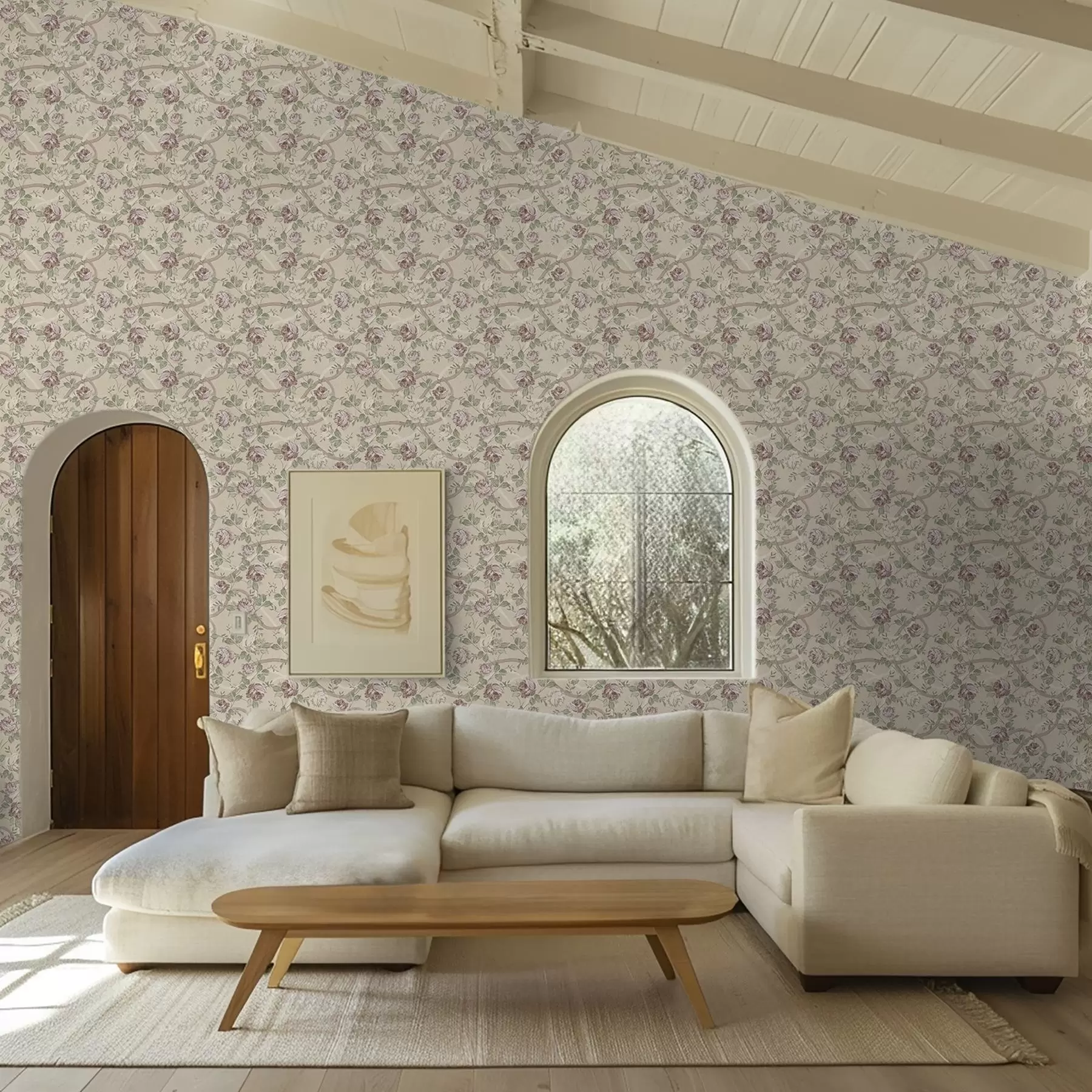 Fototapety Ruže so zelenými listami na teplom béžovom podklade a00729