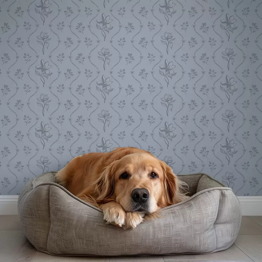 Fototapety Malé kvety a stuhy v šedo-modrej farebnej palete a00808v2