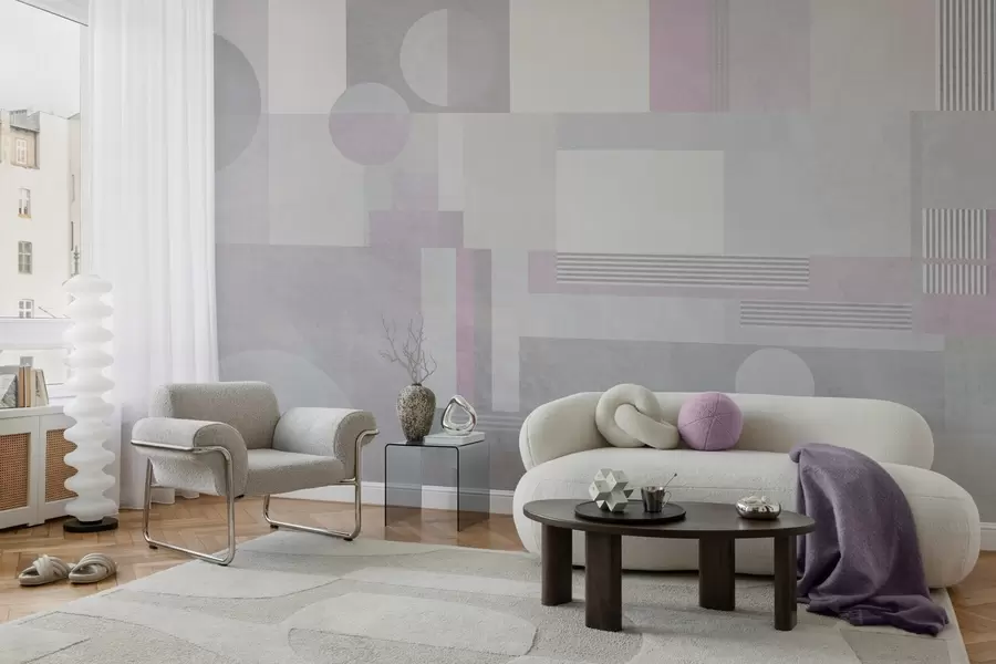 Fototapety abstraktná geometria v odtieňoch šedej a levanduľovej w04635v1