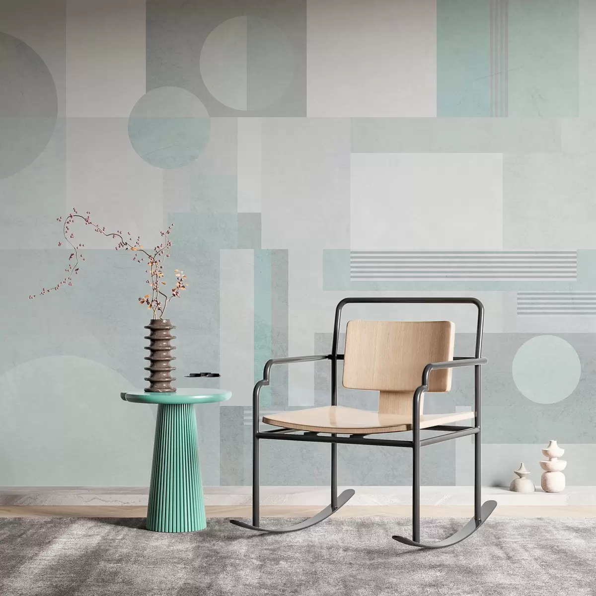 Fototapety abstraktná geometria v šedo-zelených odtieňoch w04635v3