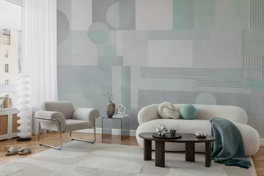 Fototapety abstraktná geometria v šedo-zelených odtieňoch w04635v3