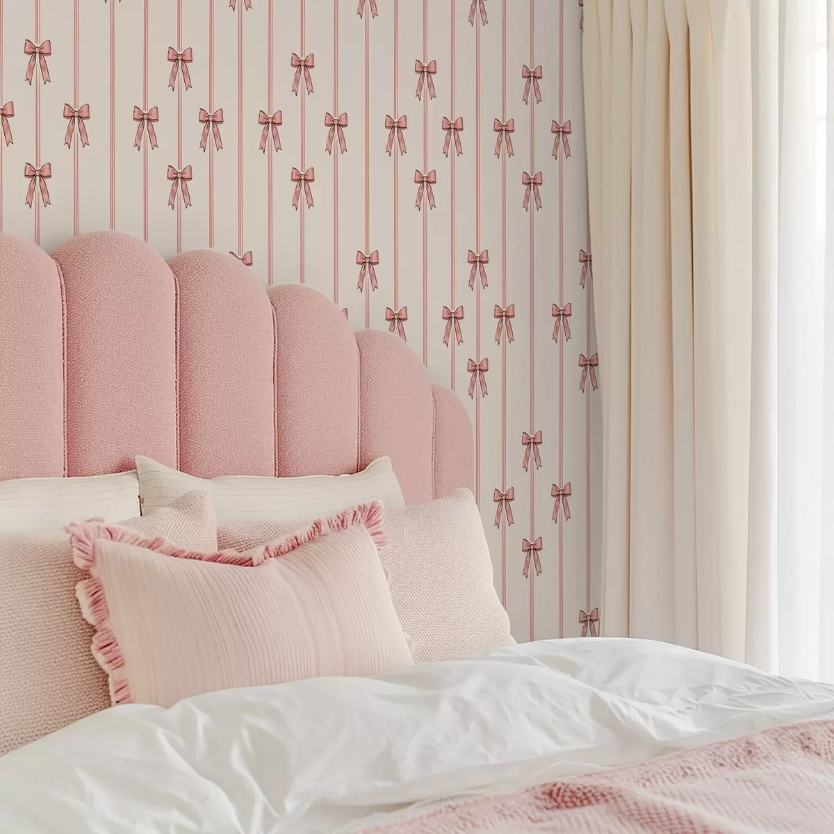 Tapety Vertikálne stuhy s mašľami, slonovinové pozadie a00653