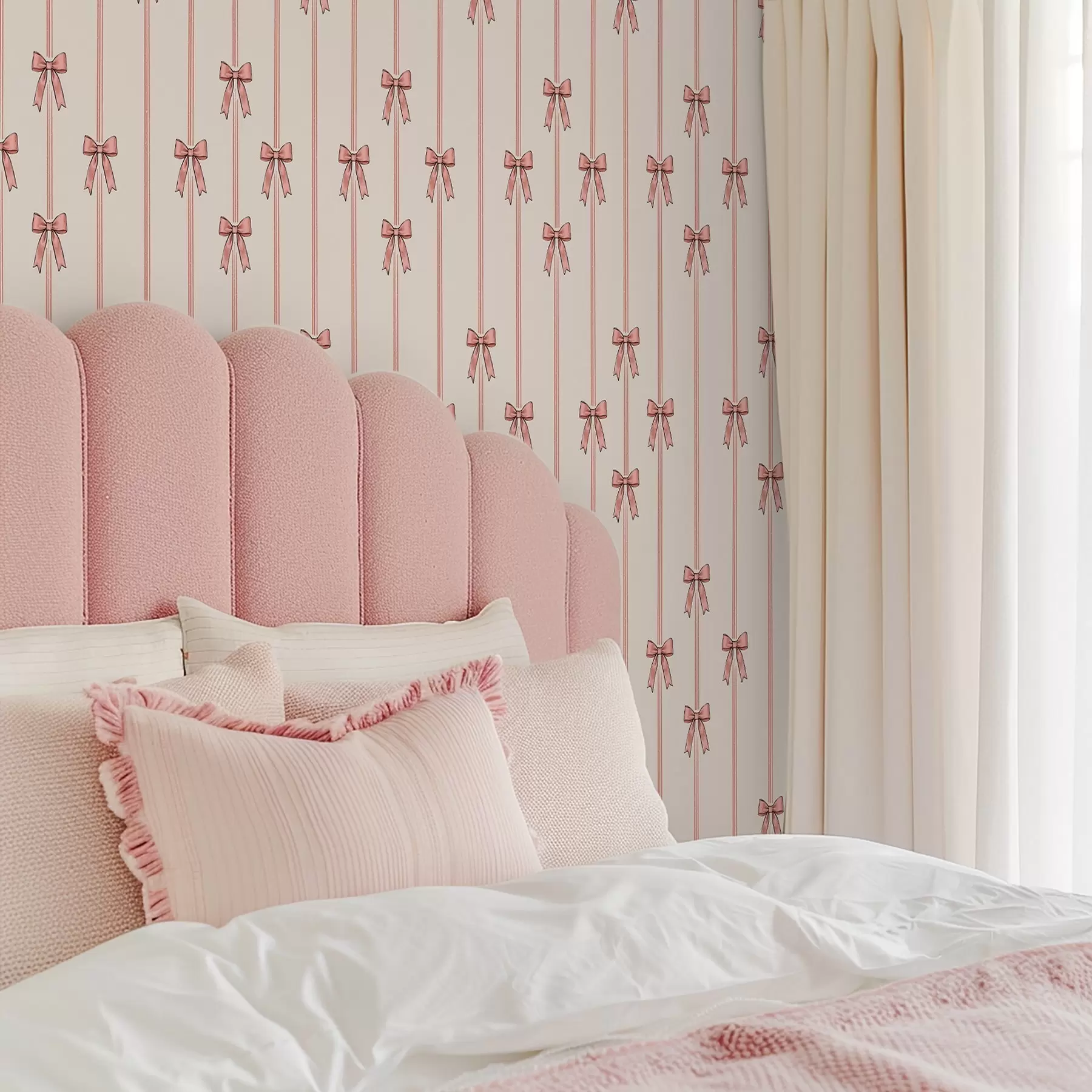 Fototapety Vertikálne stuhy s mašľami, slonovinové pozadie a00653