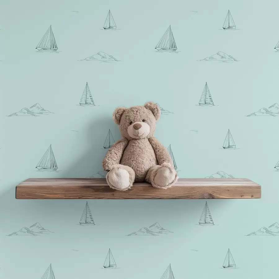 Fototapety Náčrt jacht a ostrovov, mätovo zelené pozadie a00654v4