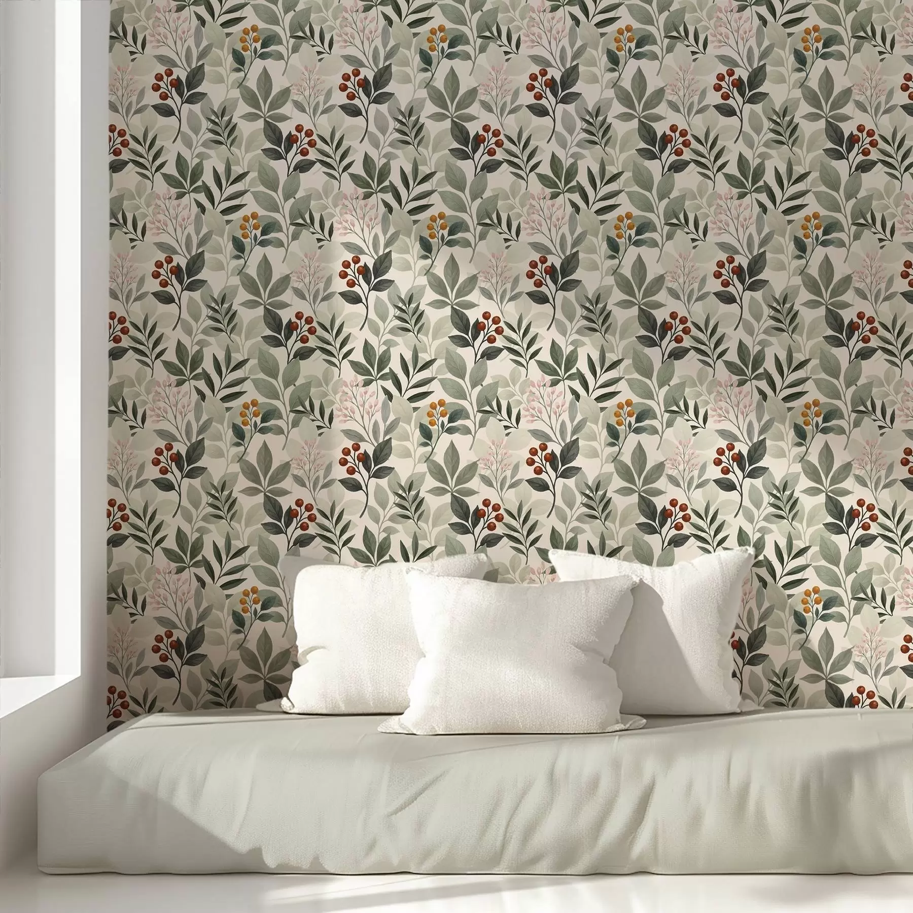 Fototapety Listy s bobuľami, svetlé pozadie a00713 - Uwalls.sk Fototapety Listy s bobuľami, svetlé pozadie a00713