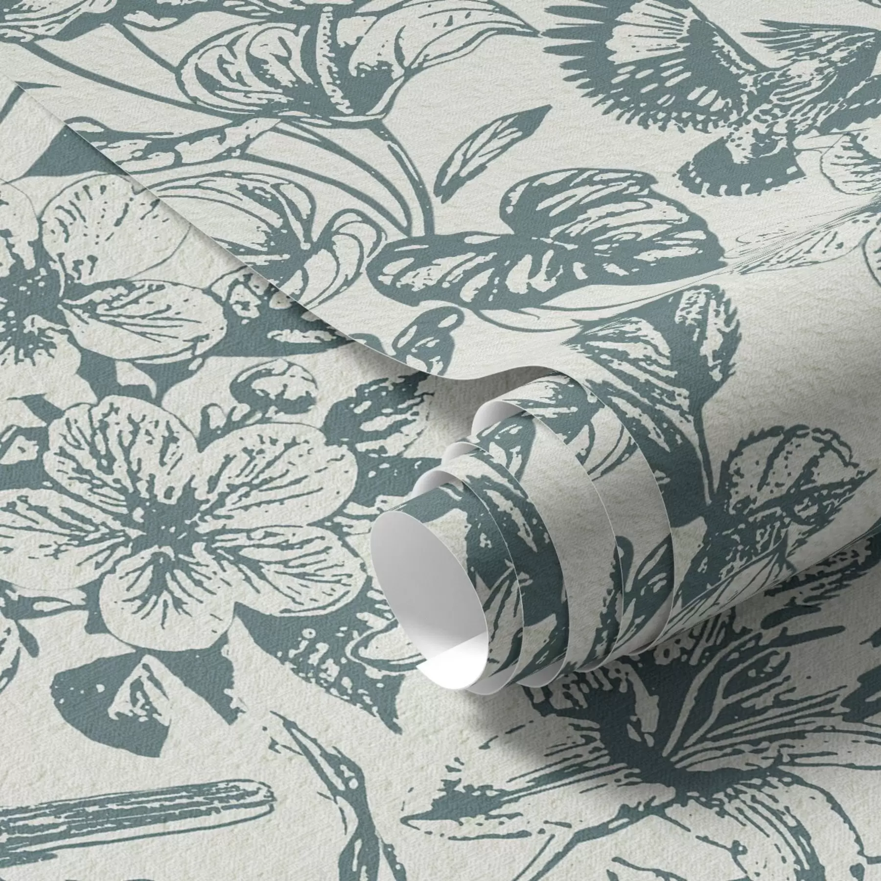 Fototapety Monochromatický kvetinový ornament s vtákmi a00737