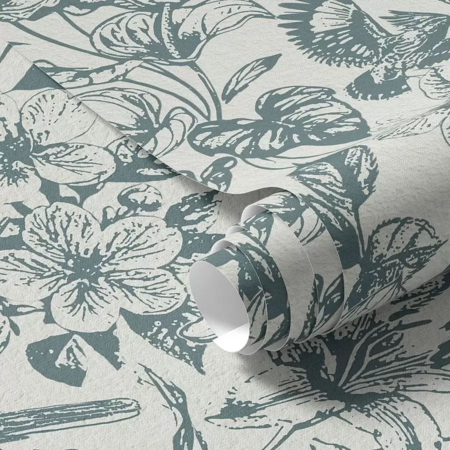 Fototapety Monochromatický kvetinový ornament s vtákmi a00737