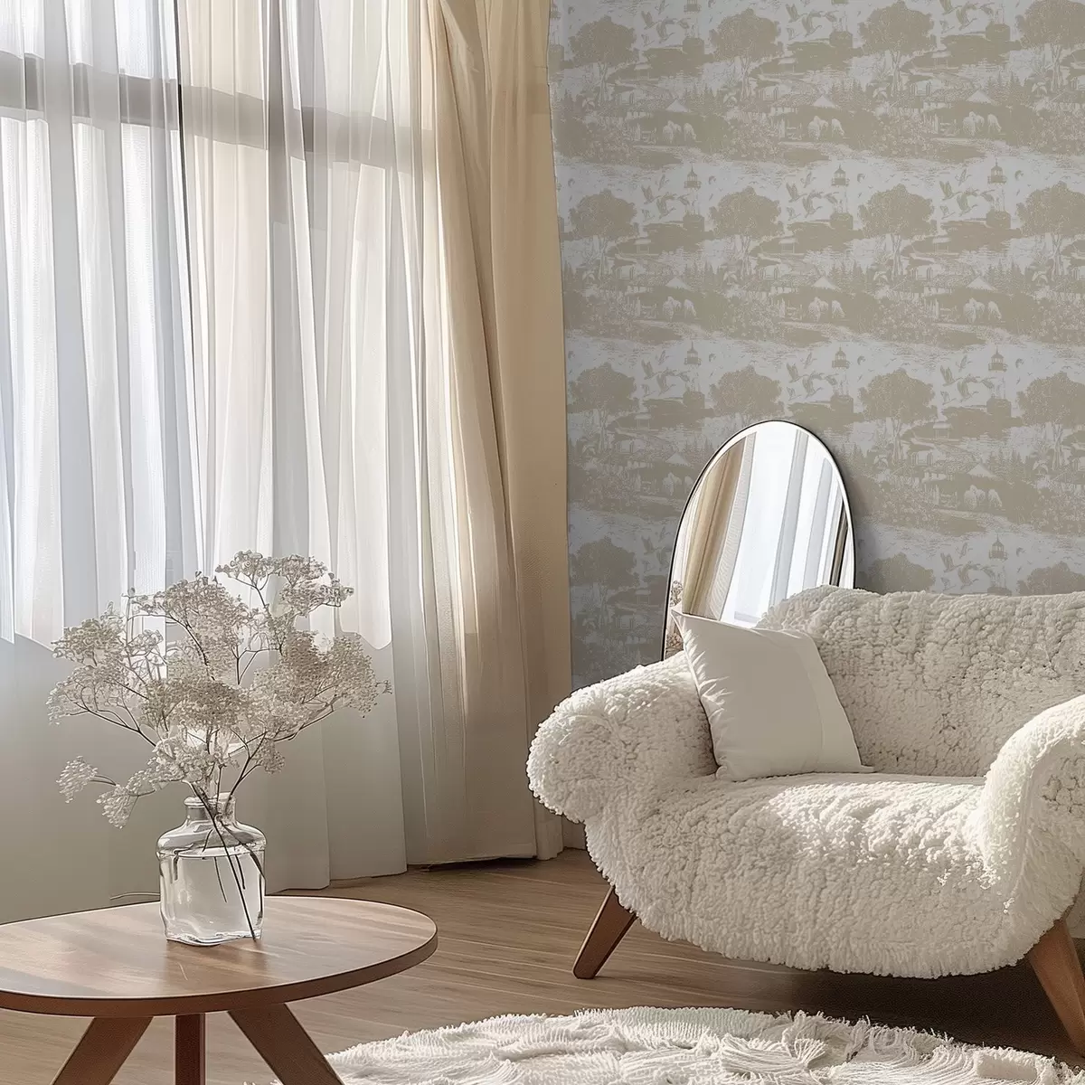 Tapety Scéna s majákom, stromami a domami v sienne a00739