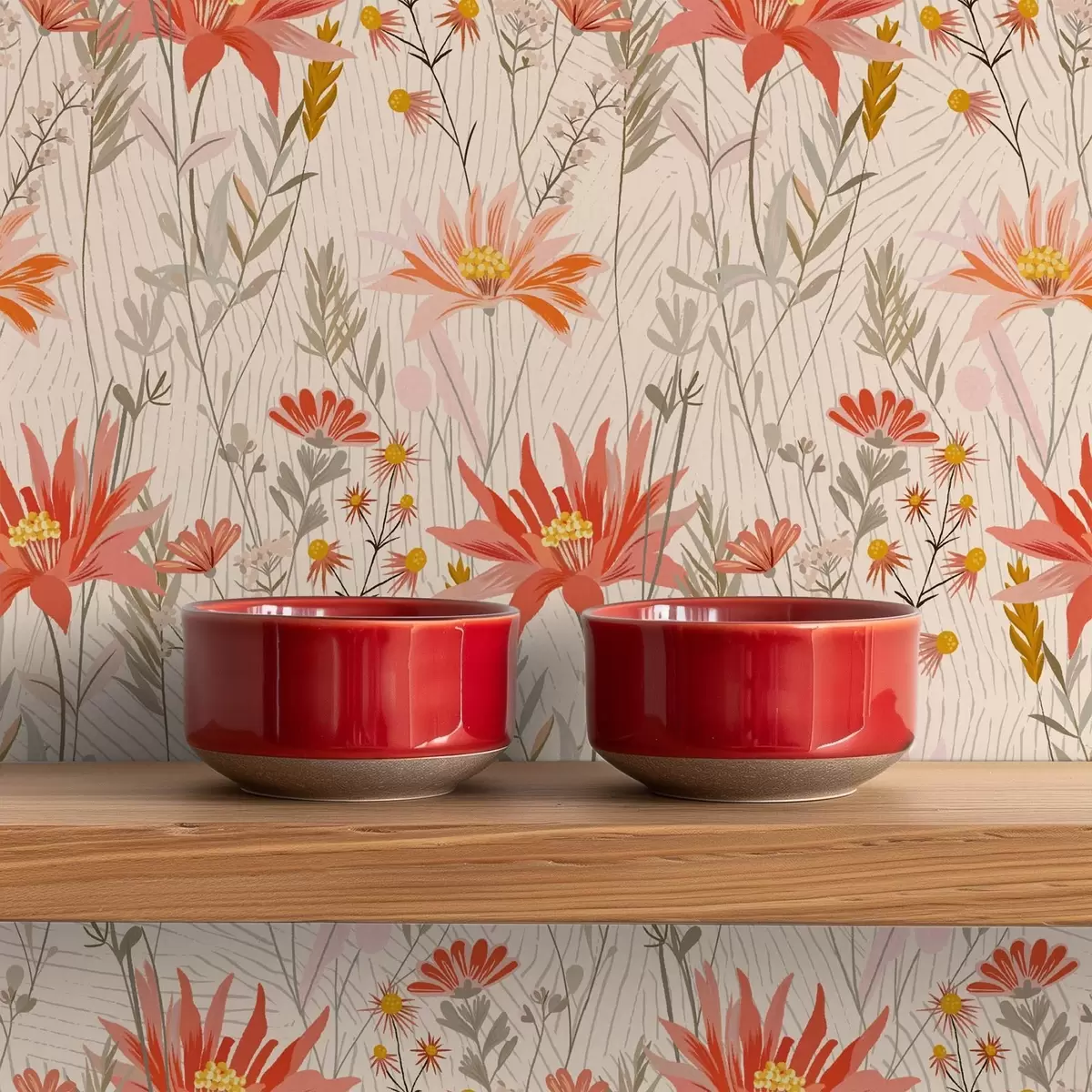 Tapety Divoké kvety v teplých tónoch na béžovom pozadí a00751