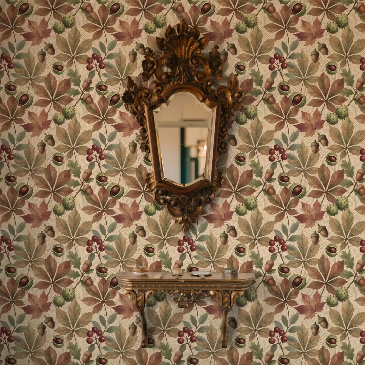 Tapety Jesenné lístie, žalude a bobule na béžovom pozadí a00754