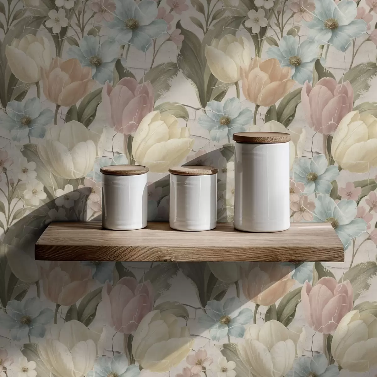 Tapety Pastelové tulipány a kvety na svetlom popraskanom pozadí a00756