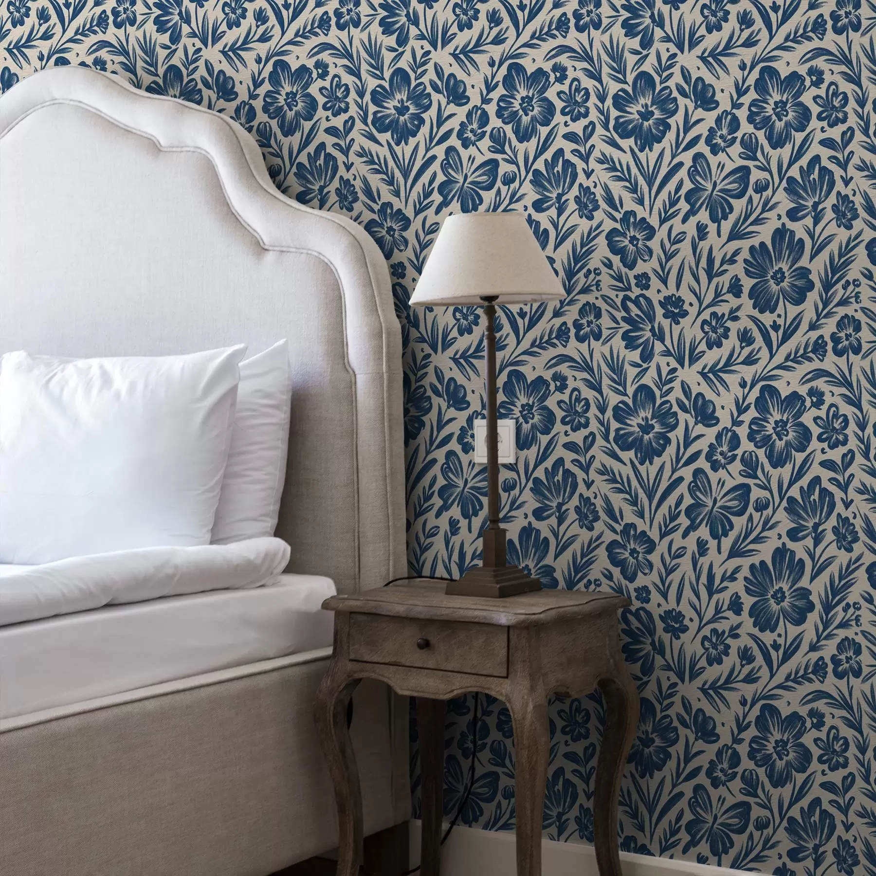 Fototapety Modrý kvetinový ornament s motýľmi a00758