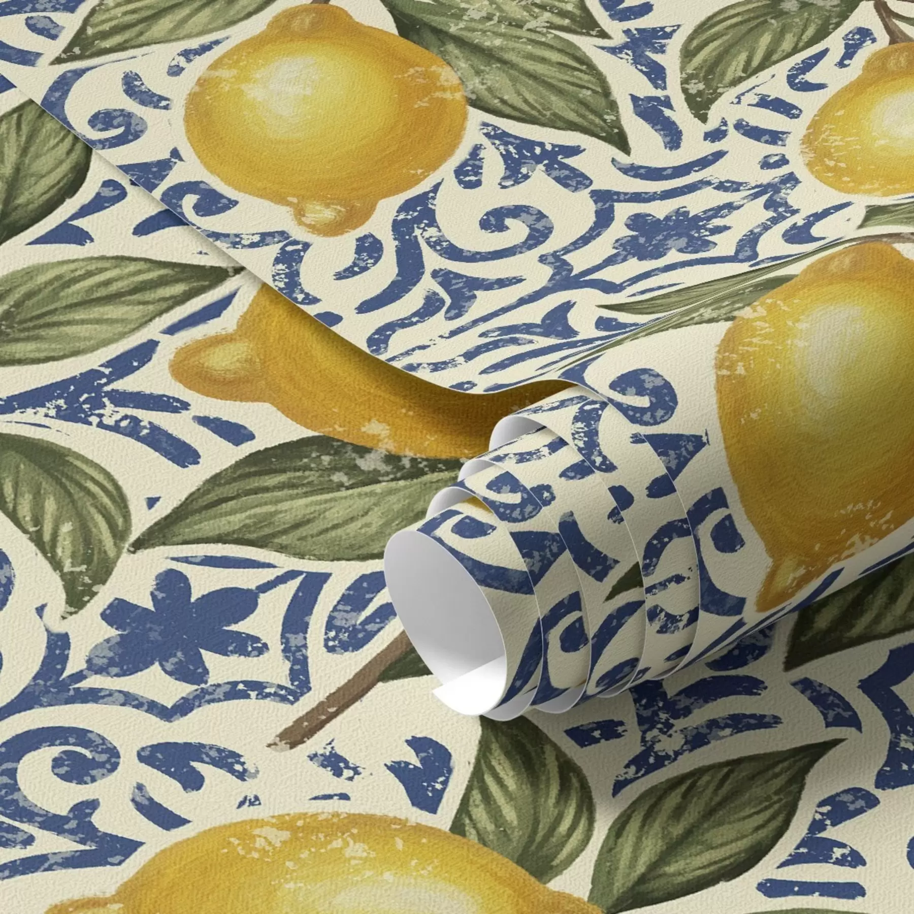 Fototapety Citrónové vetvy s modrým ozdobným pozadím a00763