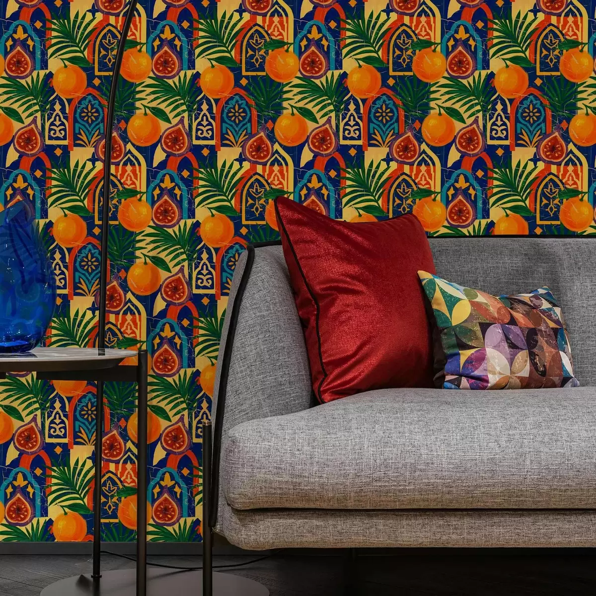 Tapety Svetlé pomaranče, palmové listy a marocké oblúky a00767