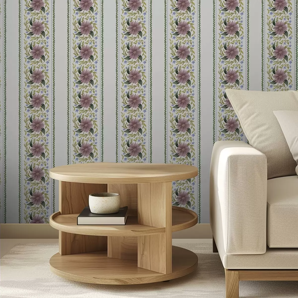 Tapety Vertikálne kvetinové pruhy v lila-modrých odtieňoch a00809
