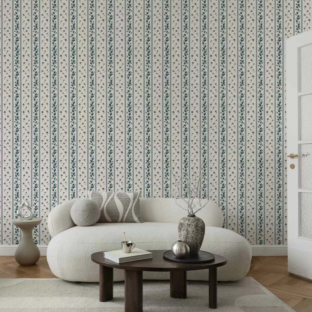 Tapety Vertikálne kvetinové pruhy v modro-hnedých odtieňoch a00811