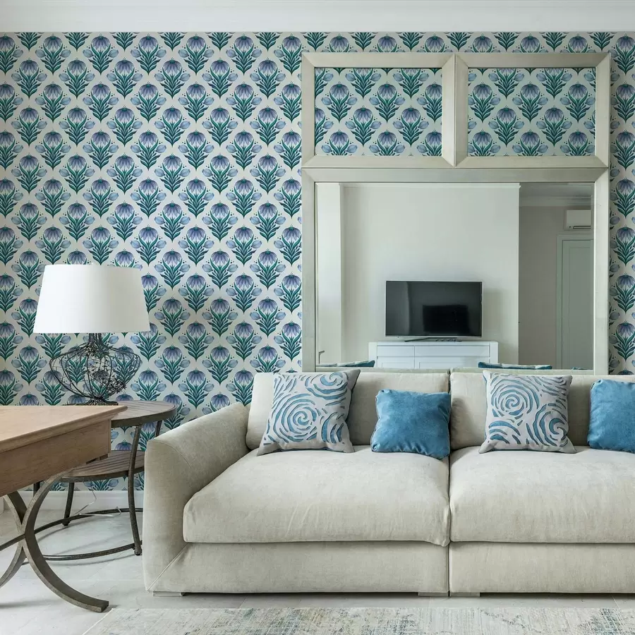 Fototapety Symetrický kvetinový ornament v modro-bielych odtieňoch a00812v2