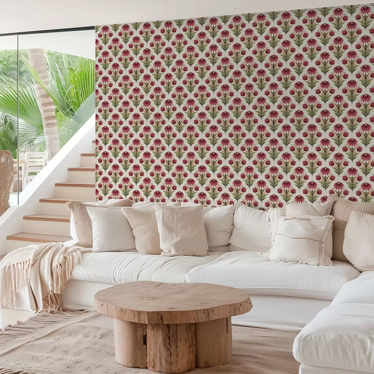 Tapety Symetrický kvetinový ornament v sýtych červeno-zelených odtieňoch a00812v4