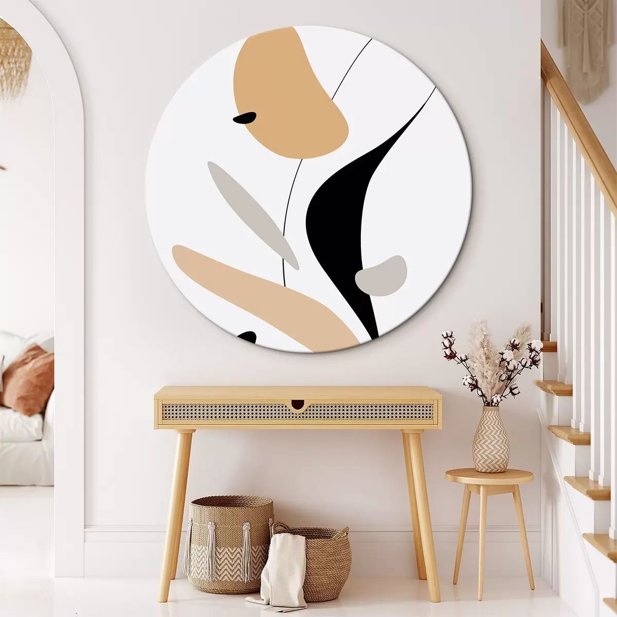 Okrúhle obrazy Abstraktná kompozícia s bodkami a čiarami r46350 Okrúhle obrazy Abstraktná kompozícia s bodkami a čiarami r46350