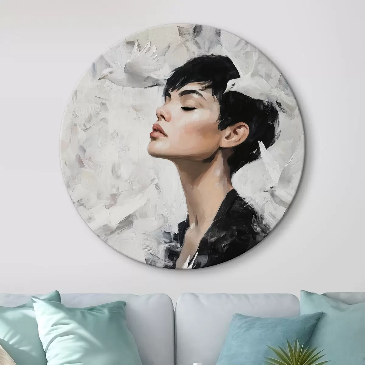 Okrúhle obrazy Dievča a vtáky r46365