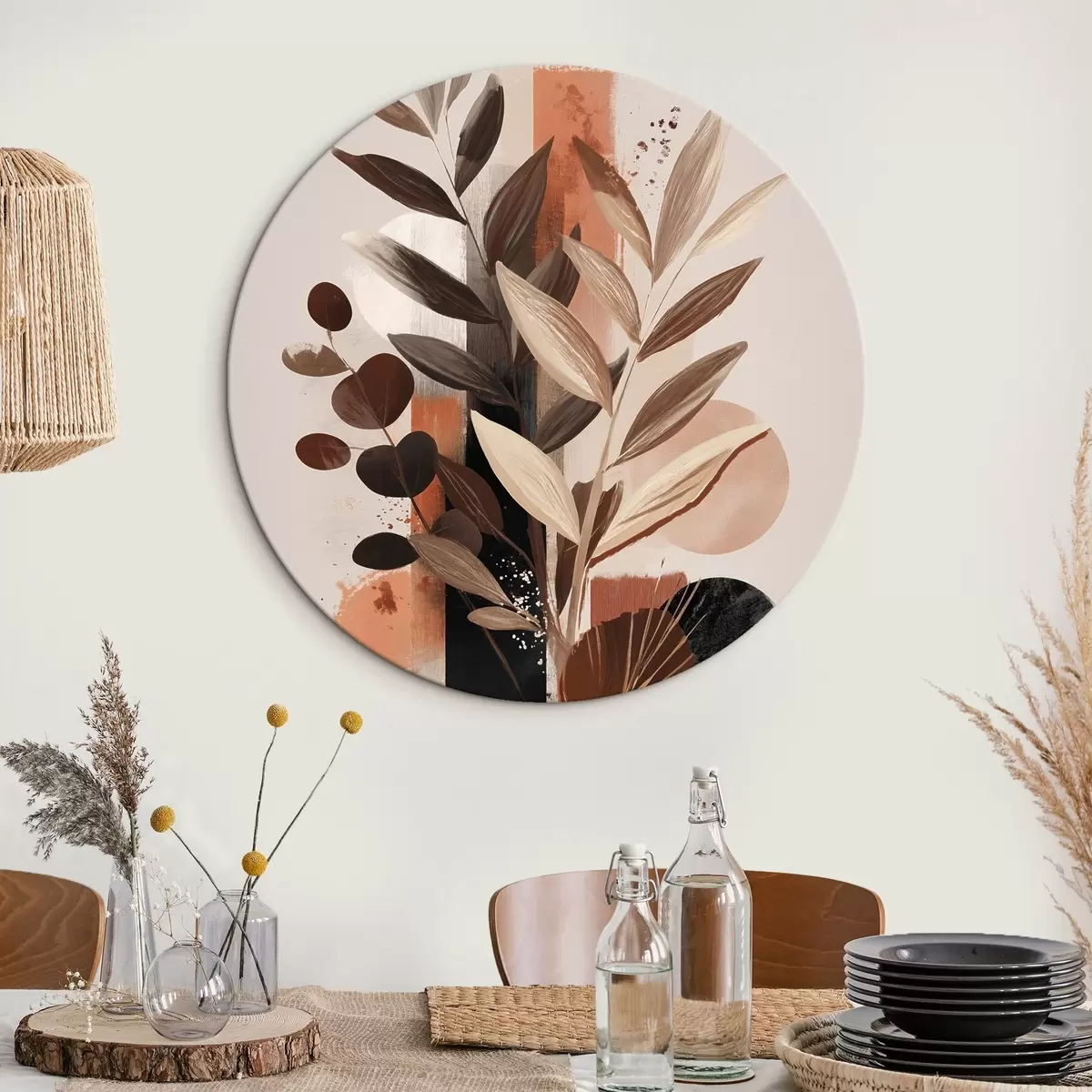 Okrúhle obrazy Abstraktné listy r46376