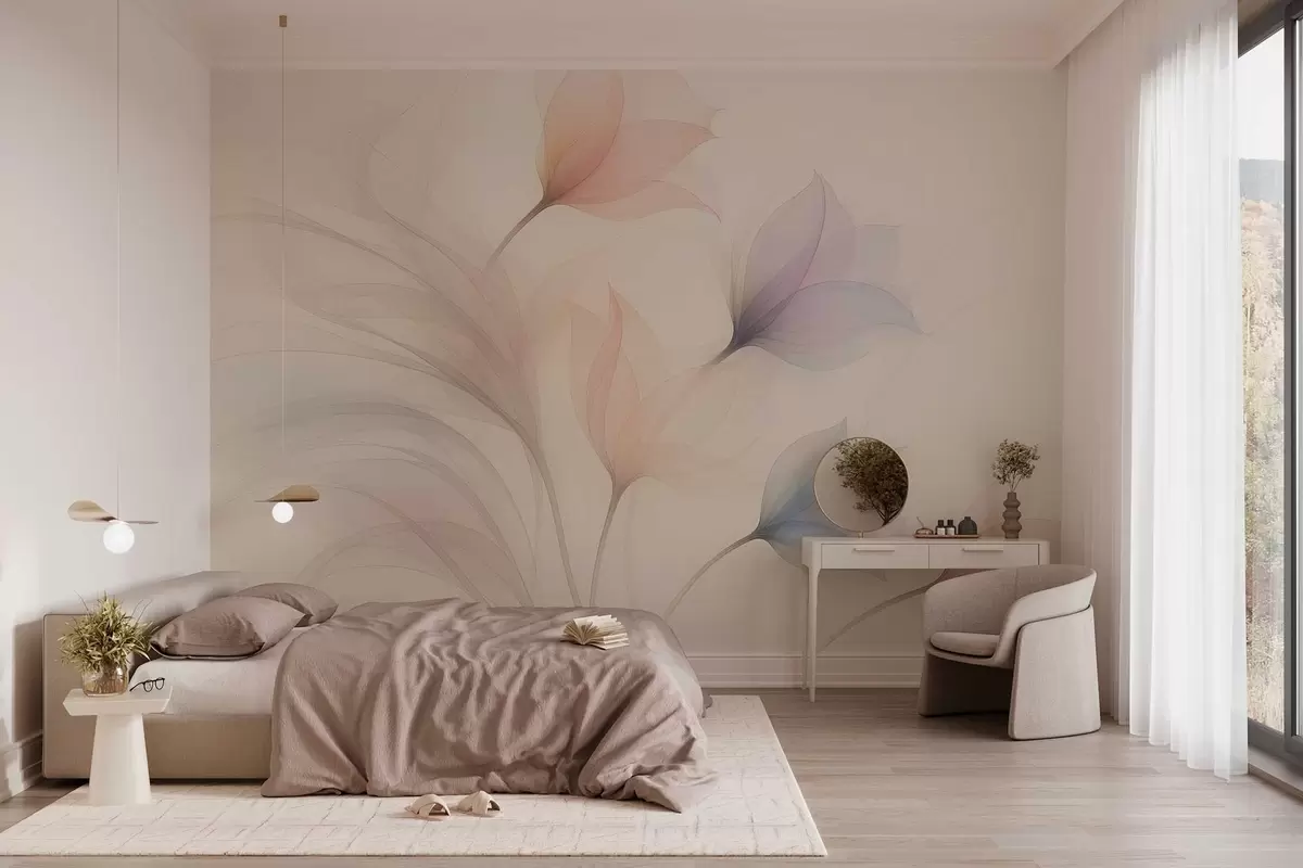 Fototapety jemné polopriehľadné tulipány na béžovom pozadí w04754