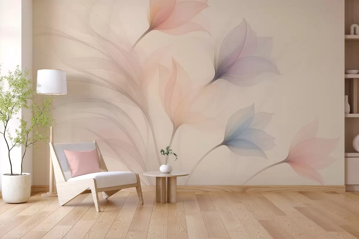 Fototapety jemné polopriehľadné tulipány na béžovom pozadí w04754